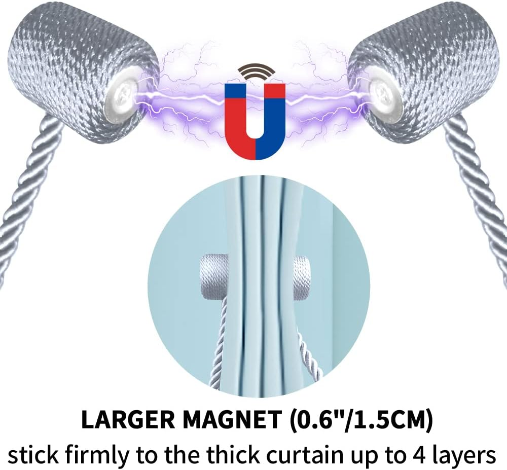 18 Inch Strong Magnetic Curtain Tiebacks, Curtain Holdbacks Modern Upgrade Strong 2021 New Twisted Style Decorative Drapery Rope ​Tie Backs(4 Pack Silver Grey)