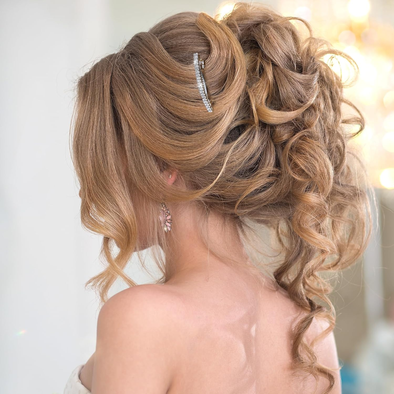 Xinjoduz 4 PCS Small Sparkly Rhinestone Hair Clips, Silver Crystal Ponytail Holder Side Clips Bling Metal Spring Hair Barrettes for Women Girls Bridal Wedding Engagement Prom Valentines image number 5