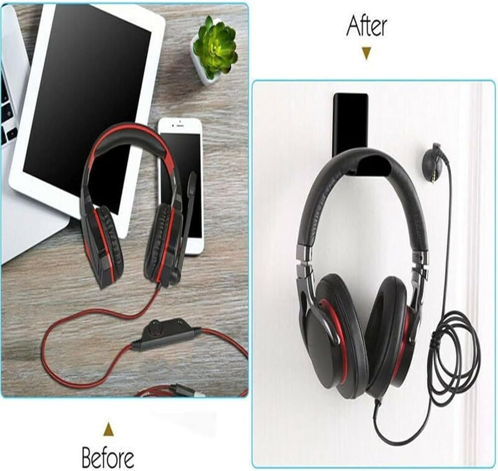 THJOPOKEEL 2Pcs Headset Holder Headphone Stand, Earphone Clamp Sticky Headset Hanger - Adhesive Headphone Holder Hook Mount, Headset Stand Holder Clip under Desk Headphone Holder image number 2