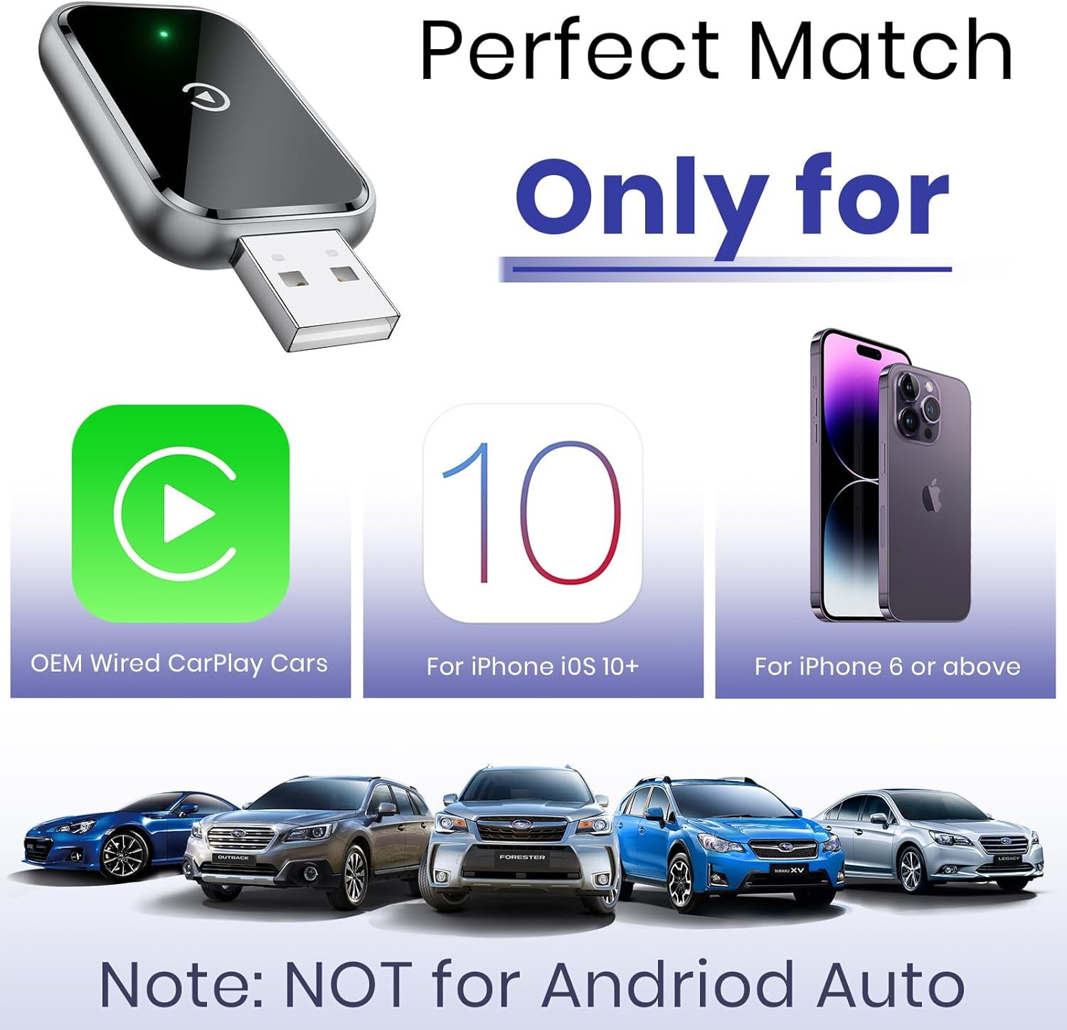 Wireless Carplay Adapter for Iphone - Converts Wired to Wireless Apple Carplay, Mini Size with Extension Cable USB & Usb-C/Type-C, Stable Control, No Delay - Black image number 2