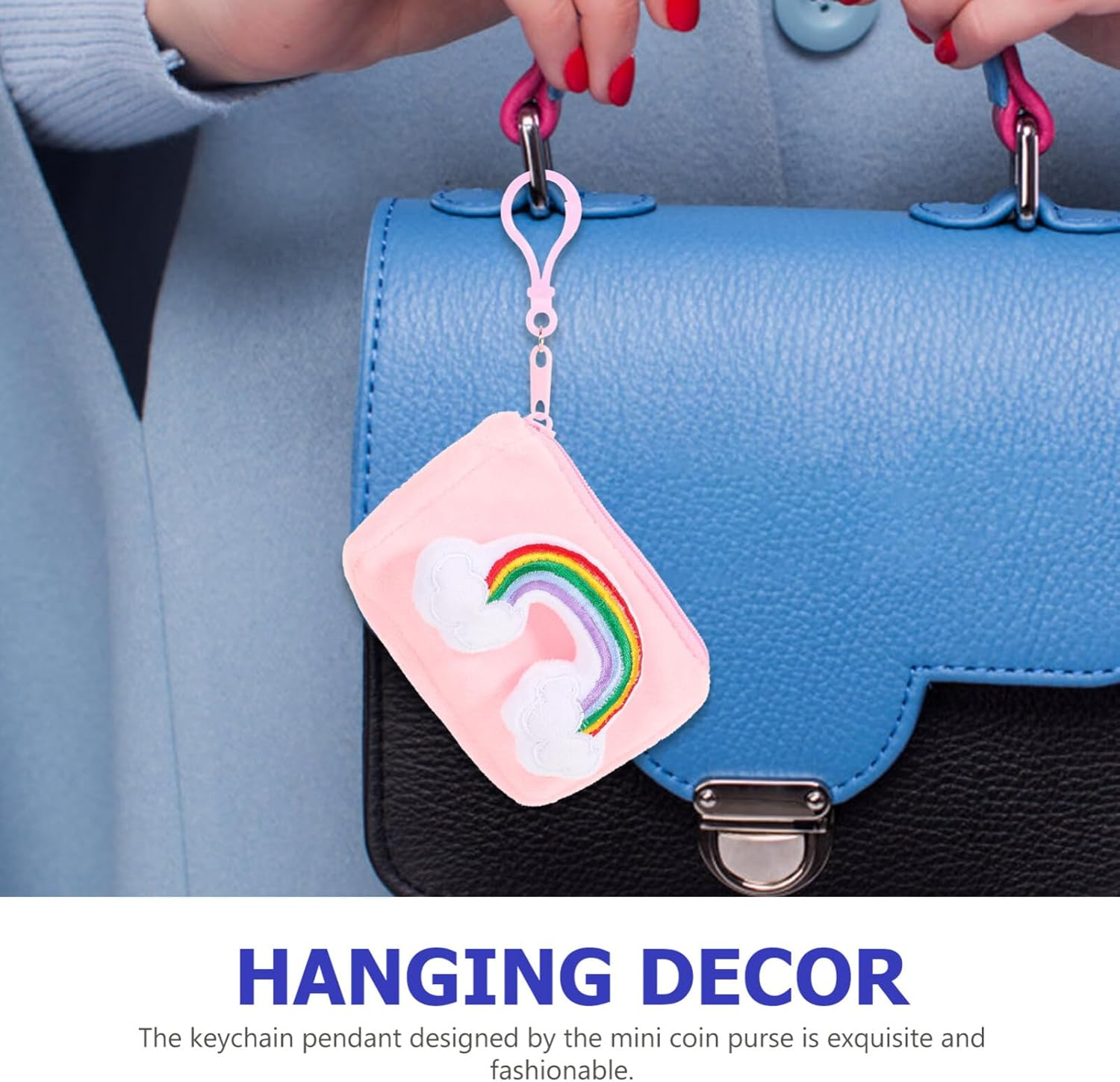 GALPADA Rainbow Purse Keychain for Girls Cute Plush Change Pouch Pendant Storage Bag for Keys and for School and Everyday Use image number 1
