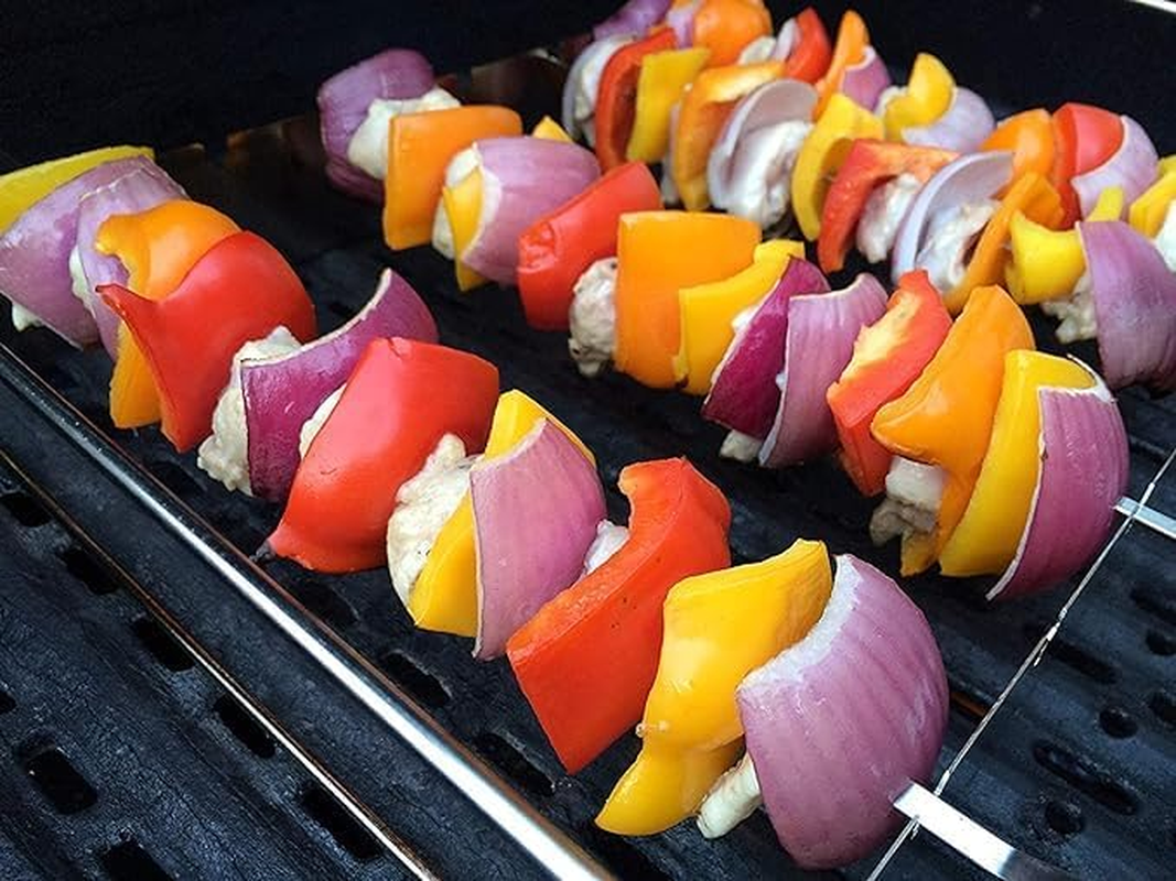 24Pcs Grilled Skewer,Metal Skewers for Grilling,Kabob Skewers,Flat BBQ Barbecue Skewer,Grilling Skewers Set,Reusable BBQ 14" Skewers