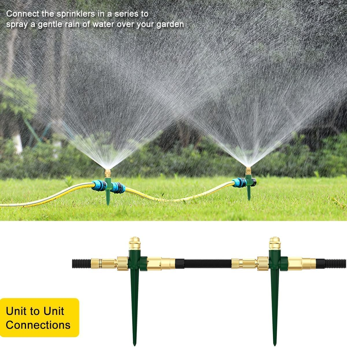 2 Pack Metal Lawn Sprinklers for Yard - Brass Garden Sprinklers with Stake Base and 360&deg; Adjustable Sprinkler Heads for Large Mulched Lawns and Yard Irrigation image number 6