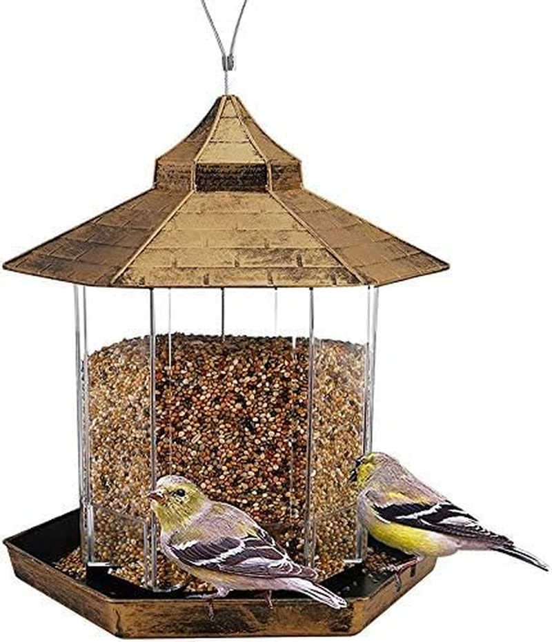 Waterproof Roof Bird Feeder for Wild Birds, Hanging Garden Decoration & Wild Bird Feeder Kits, Automatic Feeder Great for Attracting Birds, Durable Squirrel-Proof Bird Feeders outside (Bronze)