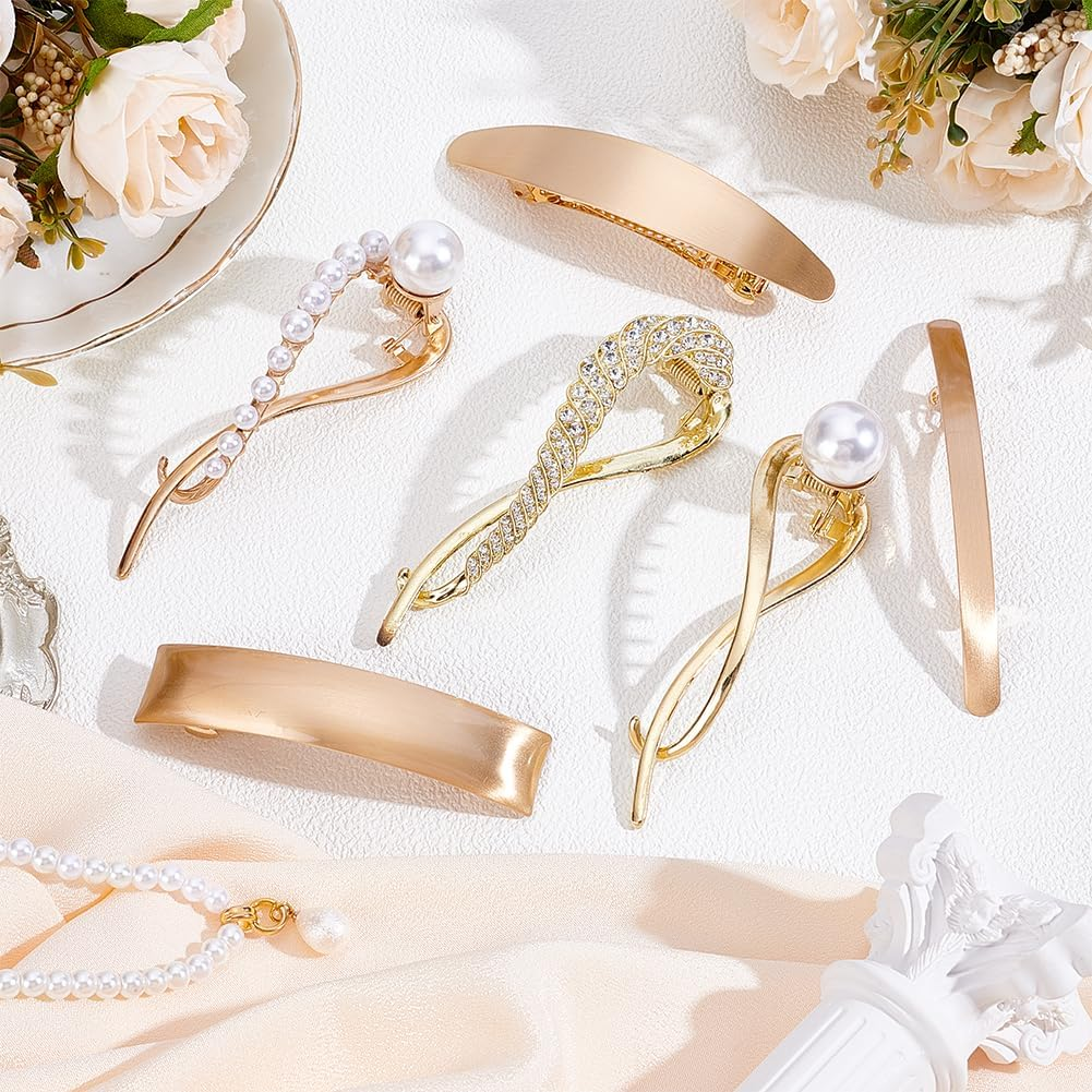 WADORN Pack of 6 Metal Hair Clips for Women, 6 Style French Hair Clips Made of Alloy Geometric Hair Pin with Imitation Pearl for Minimalist Boho Wedding Parties