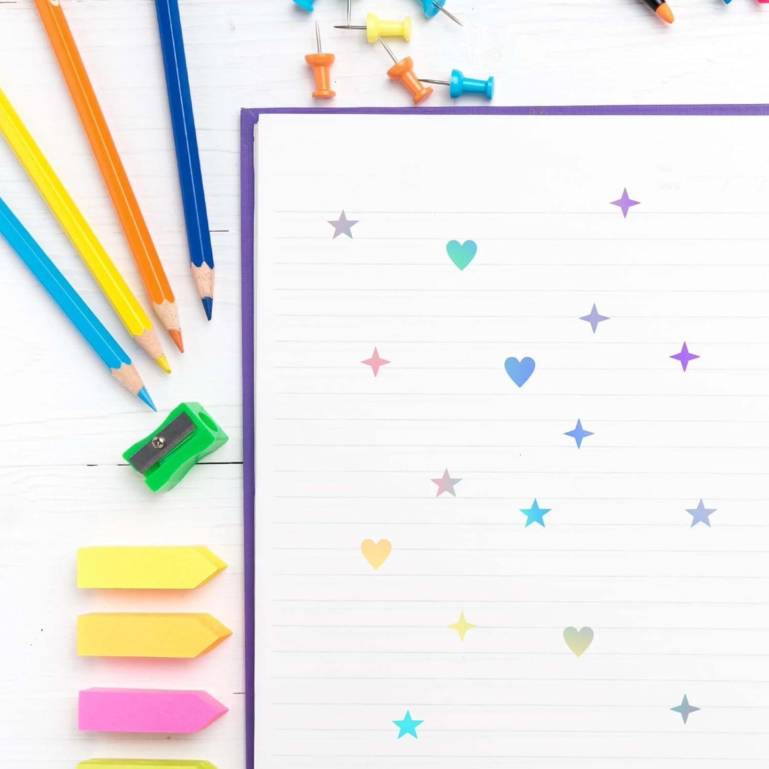 Mini Star Heart Cross Holographic Sticker, 1800Pcs Mini Star Heart Holographic Stickers,Small Stars Stickers Cute Stickers Mini Watercolor Stickers,Self-Adhesive Mini Holographic Sticker for Reward image number 2