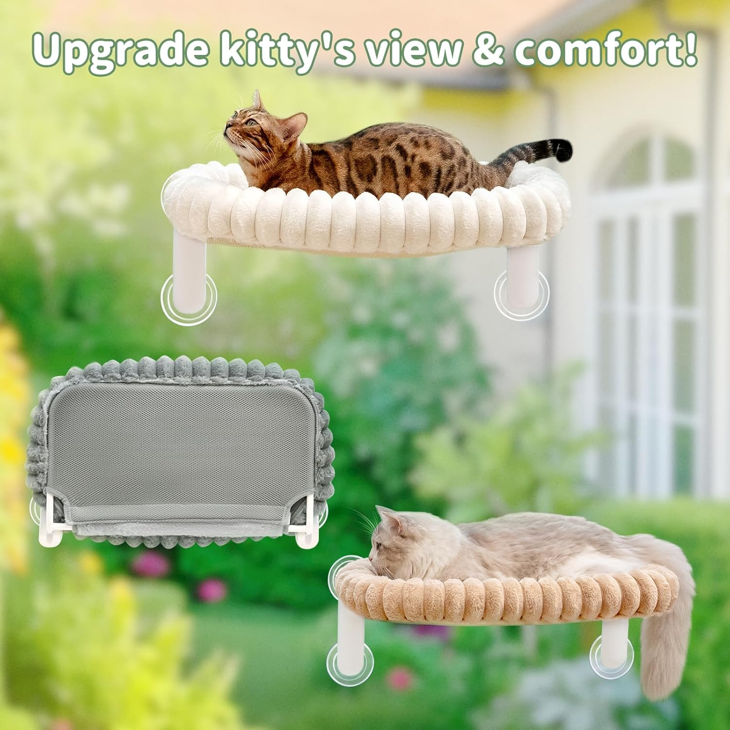 Sunhoo Cat Window Perch Bed Foldable Kitty Windowsill Hammock Shelf Seat Large Cats Suction Cup Indoor Kitten Window Sill Lounger with Soft Plush Cushion Machine Washable 21.26 * 11.8In (White, M) image number 5
