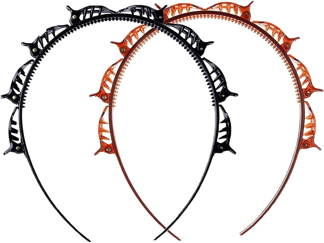 BEPSYOM Pack of 2 Headband with Clips, Hairstyle Aid, Headband with Tooth Headband Braid Tool, Elegant Headband for Women and Girls image number 5