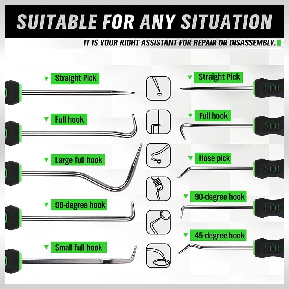 SWANLAKE 10-Piece Pick and Hook Set, Automotive Pick Tool for Car Oil Seal, O-Ring Seal, Gasket Removal Pick Mini Hooks Puller Remover image number 4