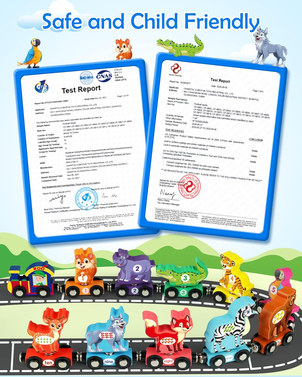 Vanmor Wooden Train Set with Animal Toys, Snap-Connection Animal Train, Matching and Magnetic Number Trains Learning Toys, Fine Motor Skill Educational Toy Gift Aged 3 4 5 Years Old Kids image number 5