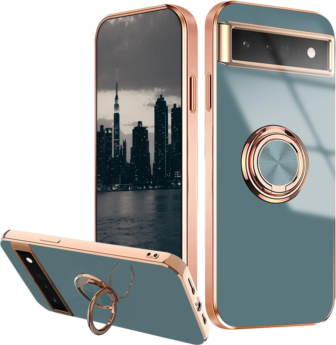 Compatible with Google Pixel 6A Silicone TPU Mobile Phone Case Google Pixel 6A Shockproof Ultra Thin Cover Protective Case with Magnetic Ring (Black)