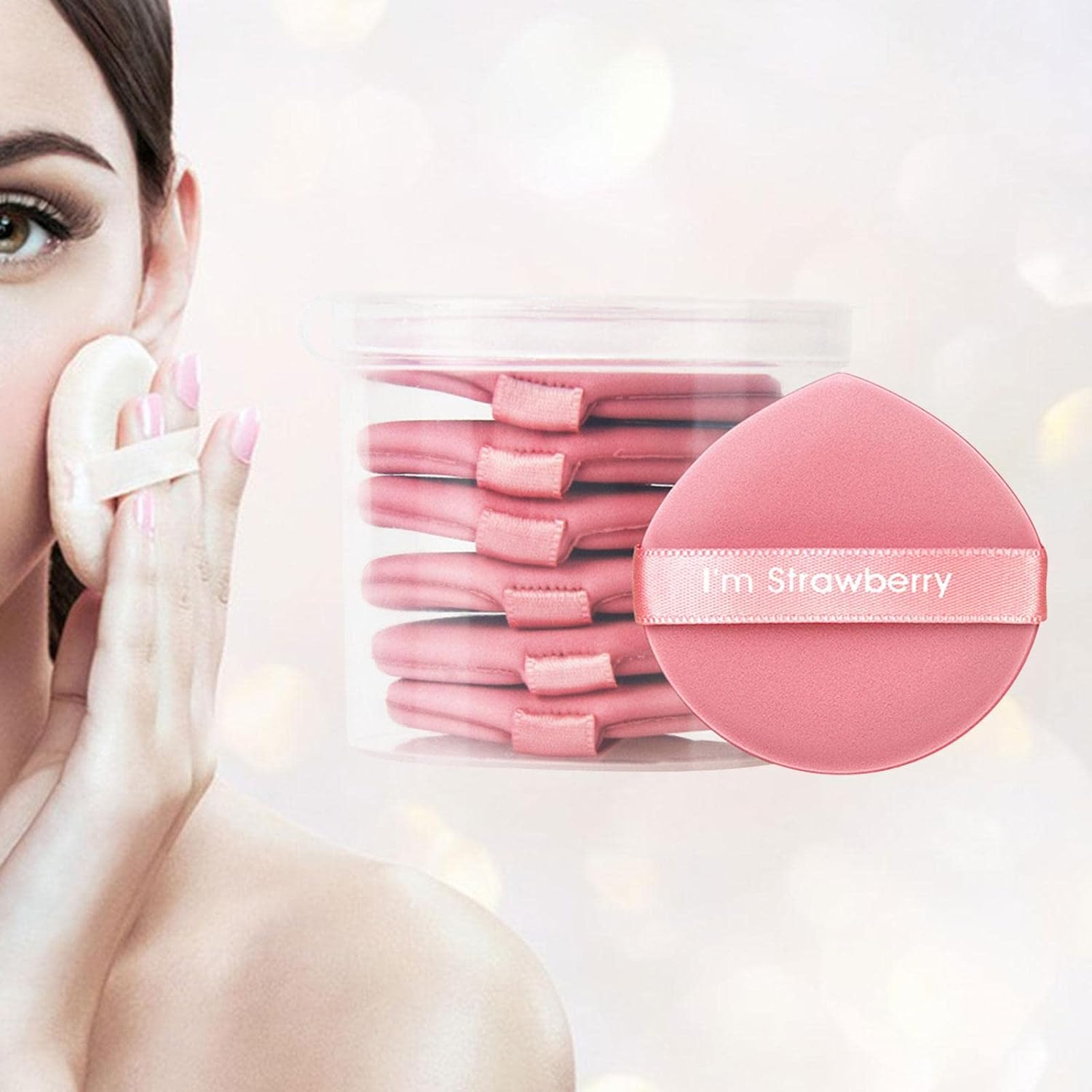 7X Air Cushion Powder Puff, Face Makeup Puffs, Air Puff Makeup Pads, Blending Sponge, Makeup Foundation Sponge for Cream Foundation Concealer, Pink with Bottle