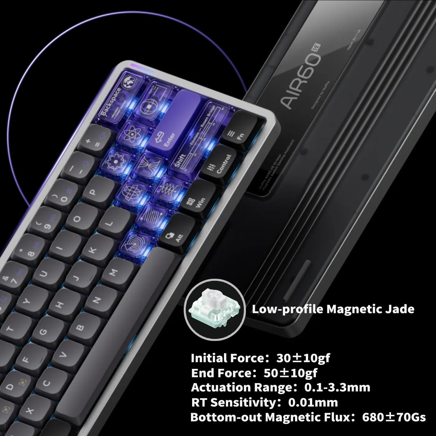 Nuphy Air60 HE Magnetic Switch Gaming Keyboard,61 Keys Wired Keyboard, 60% Compact,Actuation Point Adjustable, 8K Hz Polling Rate,Hall Effect Switches Low-Profile Keyboared (Magnetic Jade) image number 1