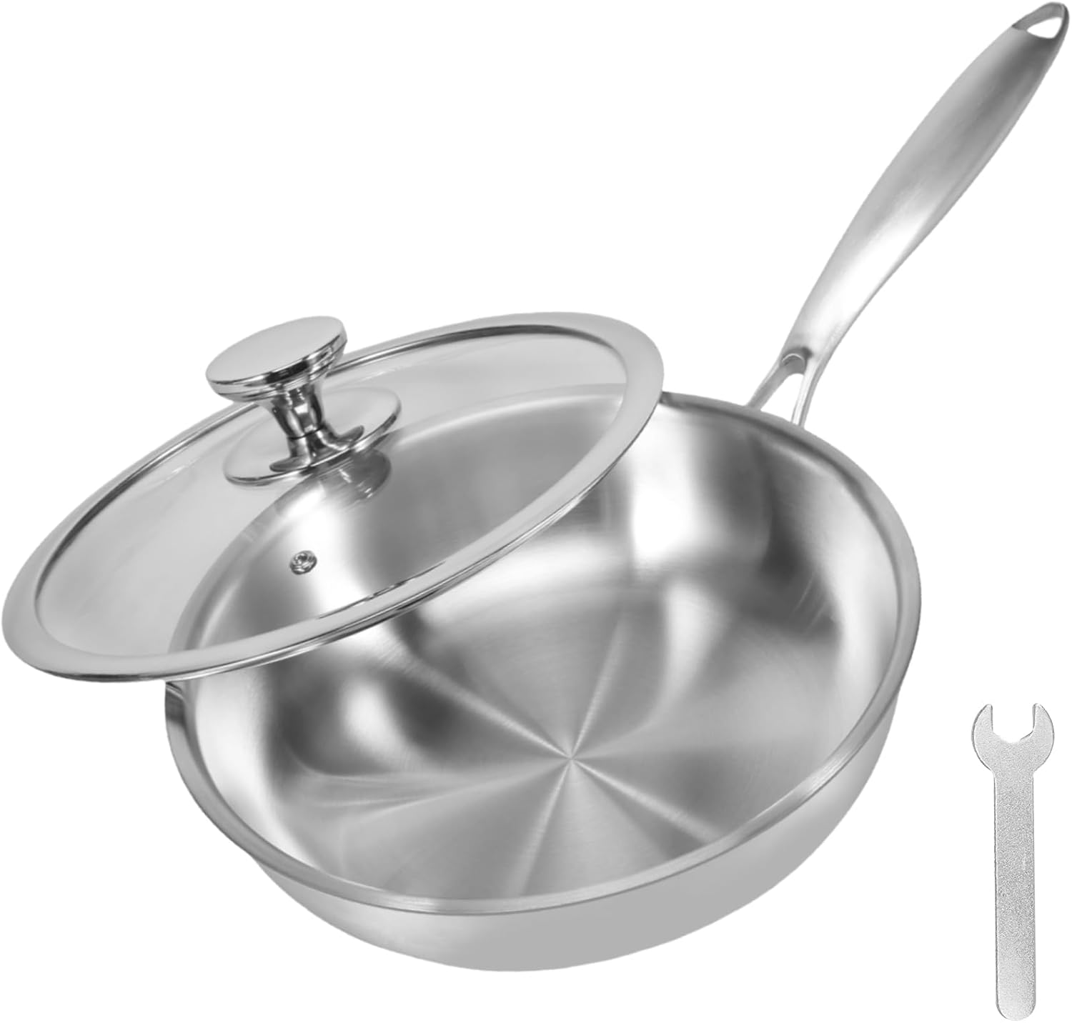 Stainless Steel Frying Pan with Lid Non Stick Open Skillet for All Stoves Induction Cooktop Compatible Camping Frying Pan 10 Inch 26Cm image number 1