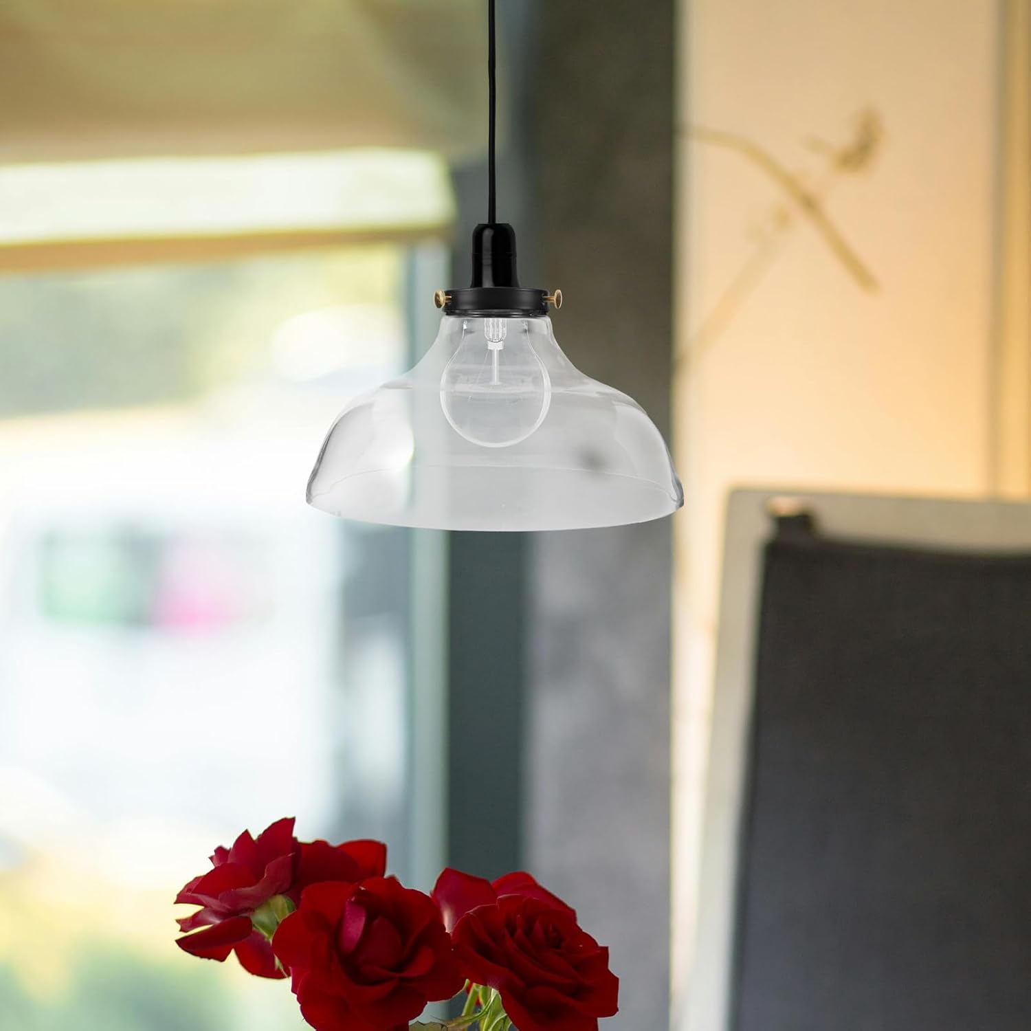 MERRYHAPY Glass Lampshade: Funnel Shape Decorative Light Shade - Transparent Glass Lampshade Replacement for Dining Room - Fits for E26/E27 Lighting Fixture image number 5