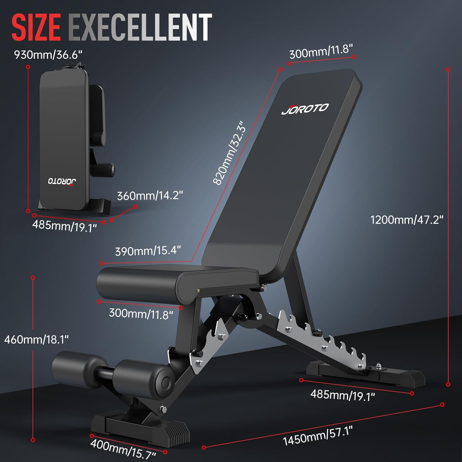 JOROTO Adjustable Weight Bench - 800 Pounds Capacity Workout Bench Strength Training Benches for Full Body Bench Press (2022 NEW VERSION-MD60) image number 5