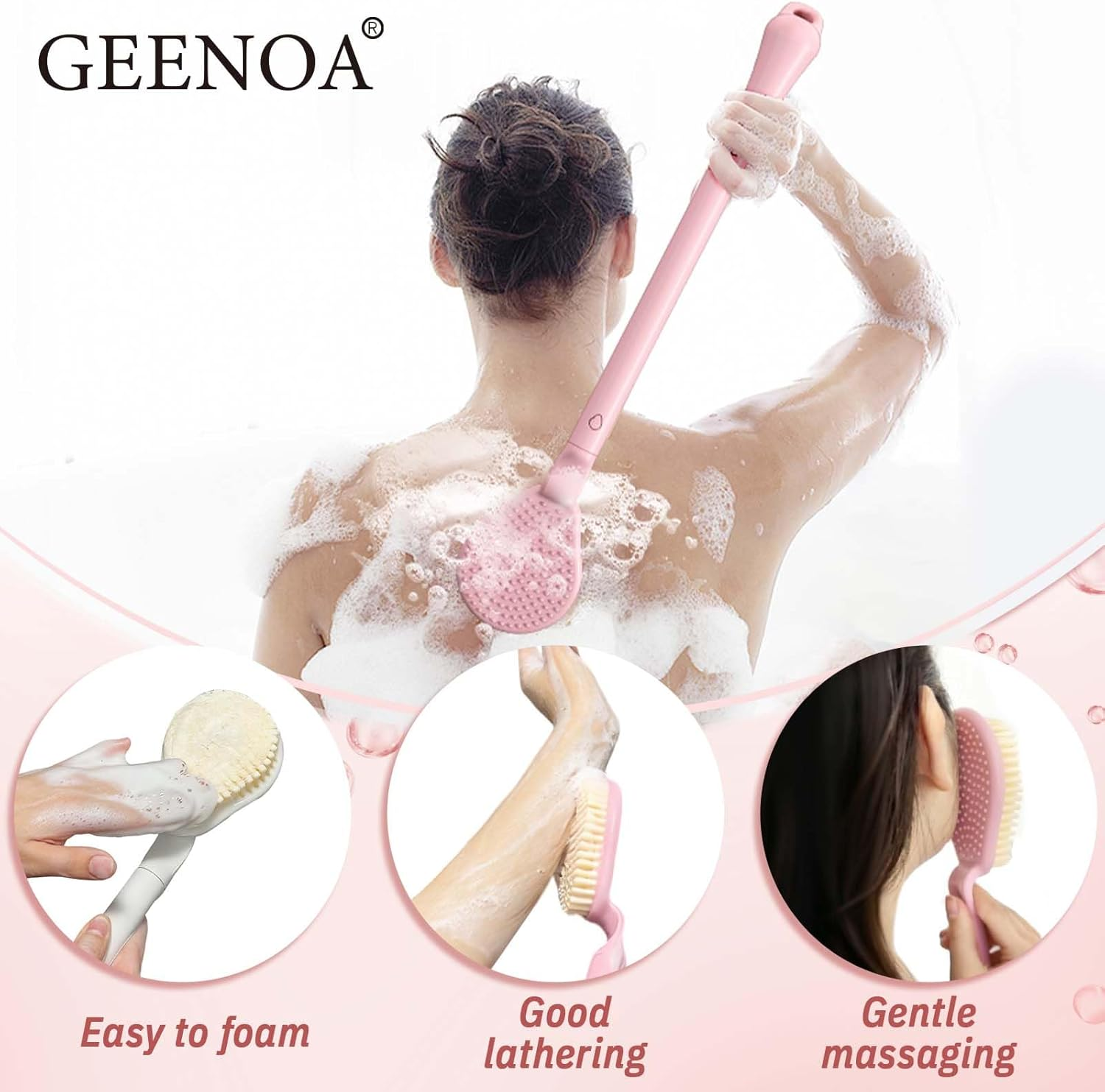 GEENOA Back Scrubber for Shower, 19&rsquo;&rsquo; Detachable Long Handle Shower Body Scrubber for Wet or Dry Brush, Adjustable 2-In-1 Back & Body Brush with Soft and Dense Bristles for Deep Cleaning(White) image number 4
