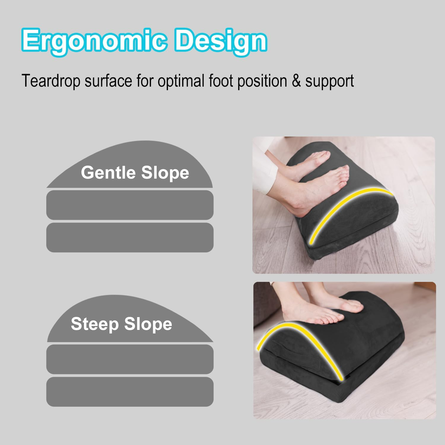 Large Size Foot Rest for under Desk with 3 Adjust Heights- Memory Foam Foot Stool - Back, Lumbar, and Knee Pain Relief - Perfect for Office, Home, Working and Gaming Use (Black) image number 2