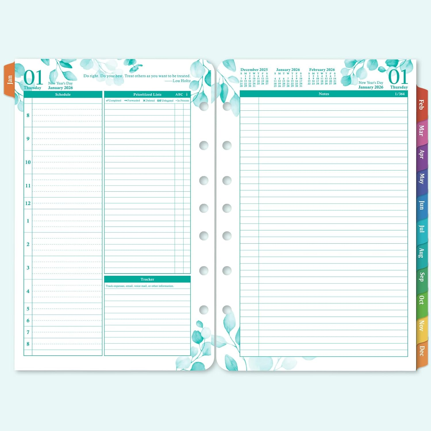 Planner Refills - 2026 Planner Refills, January 2026 - December 2026, 2 Pages per Day Daily ＆ Monthly Planners, A5 Planners Inserts, 5.51" X 8.38", Daily Tracker, 7-Hole Punched image number 5