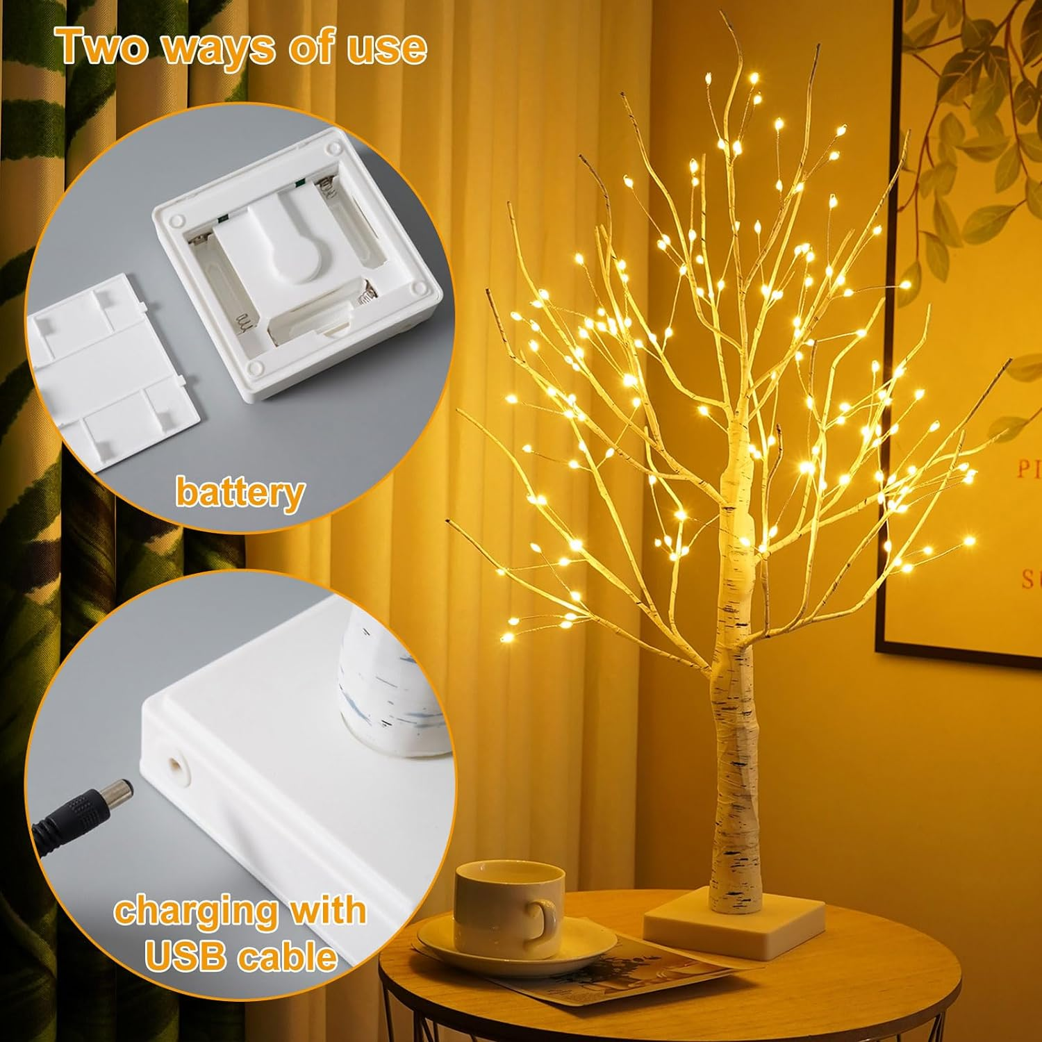 Birch Light Tree Indoor with 144 Warm White Leds Light, LED Tree Lights Tree Decorative Branches Christmas Decoration Wedding Interior Decoration for Party Birthday Wedding Festive Party Decoration image number 5