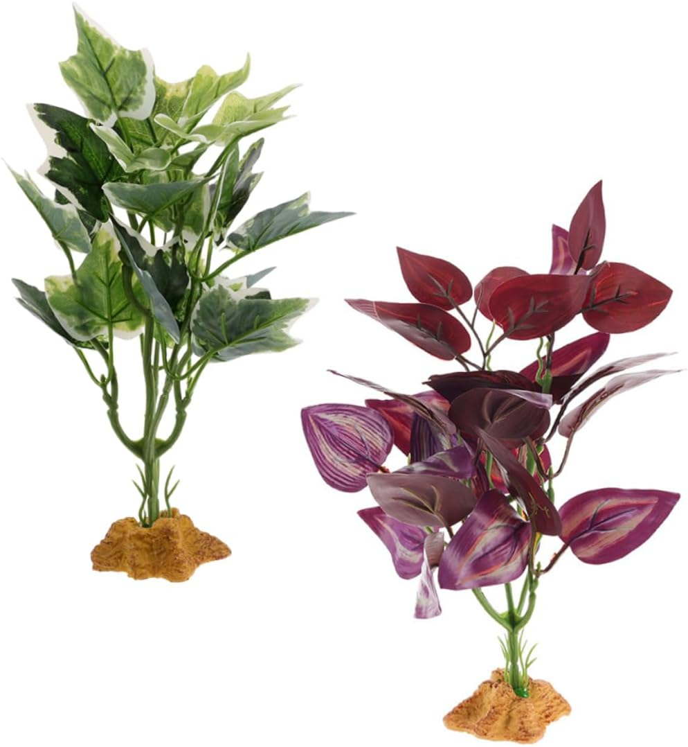 VICASKY 2Pcs Artificial Aquarium Green Plants Realistic Reptile Terrarium Decoration for Snake Lizard Turtle Habitat Lightweight Low Maintenance Fake Aquatic Plants Enhancing Pet image number 5