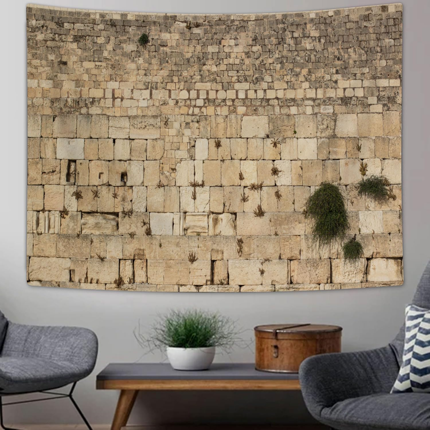 Western Wall Jerusalem City Tapestry Wall Hanging, Kotel Sukkah Decor West Wailing Wall Tapestries for Bedroom Living Room Dorm Office Ceiling Room Wall Art Deocr Stone Wall Blanket Posters 60X40IN image number 3