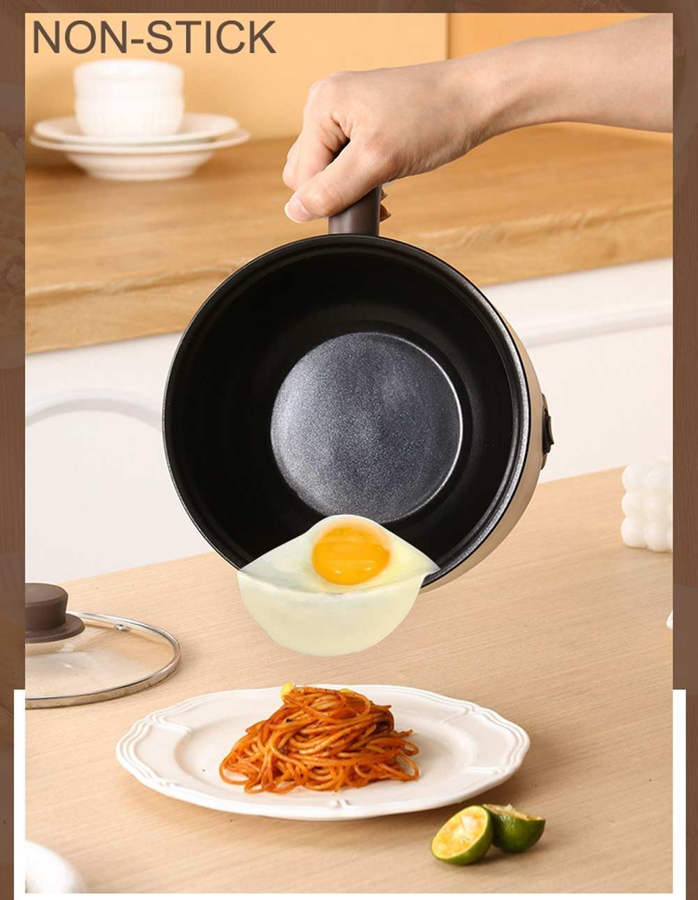 Electric Hot Pot:1.8L Ramen Cooker,Dual Power Mini Portable Multi-Functional Lazy Pot for Pasta,Noodles,Egg,Soup, Non-Stick Noodle Cooker with Boil Dry Protection for Dorm,Office image number 1