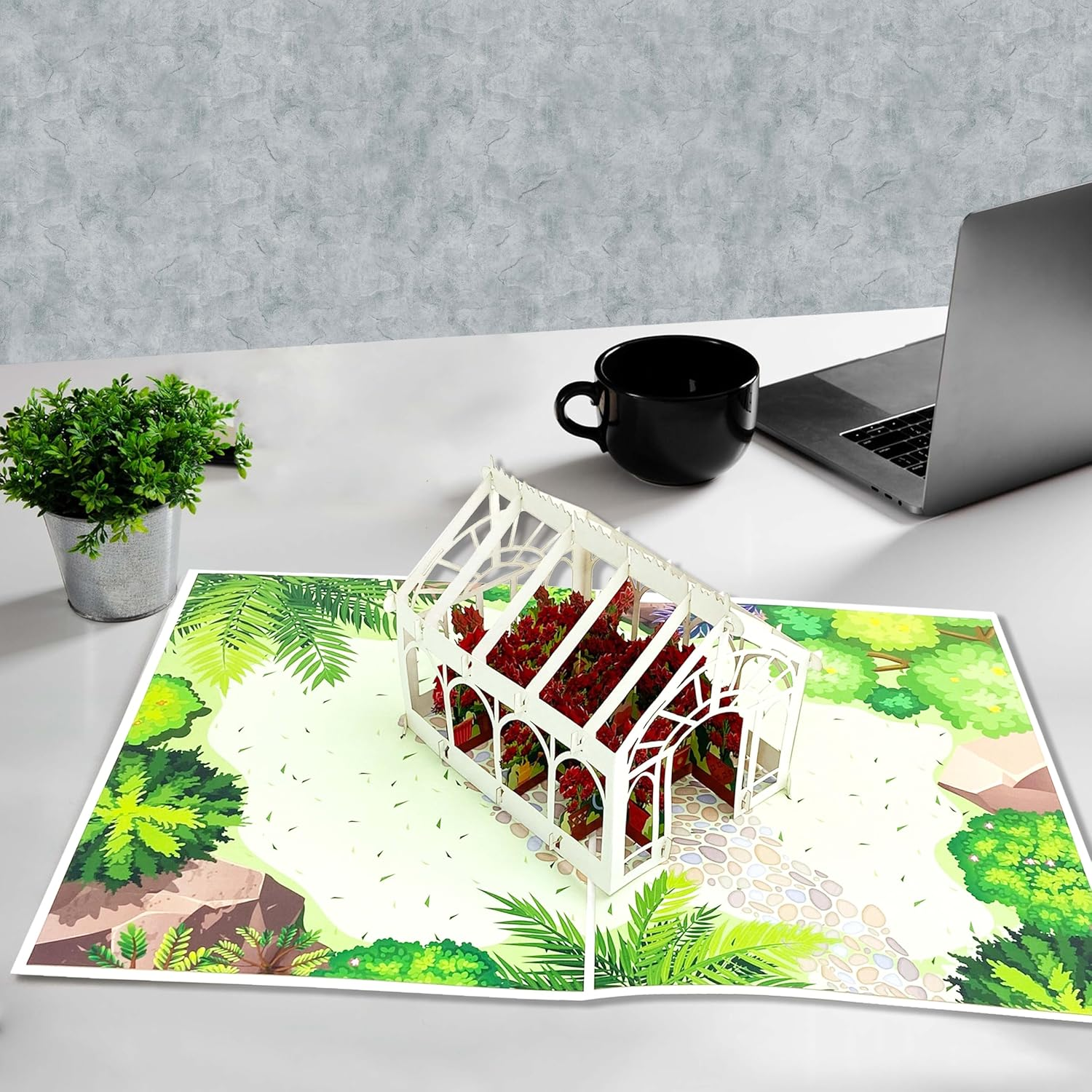 Birch Poinsettia 3D Pop up Birthday Cards Greeting Cards Laser Cut Greenhouse Flower Room for Mom Kids Friends Colleagues Lovers & All Occasions image number 5