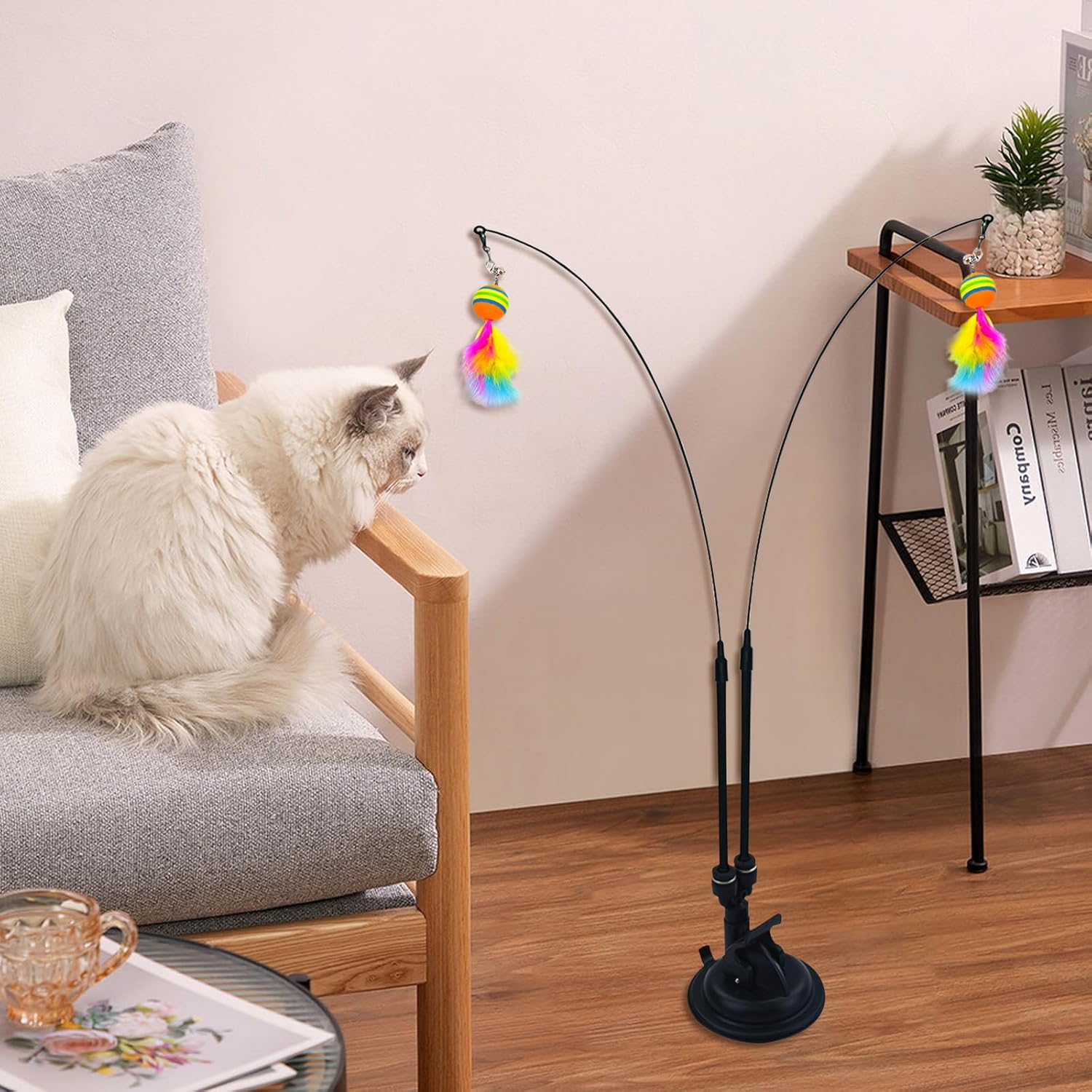 Cosiesnest 20 Pack Cat Toys Interactive for Indoor Cats Adult Kitten Toys, with Sticky Super Suction Cup | Detachable Cat Feather Toy Hanging Door Kitten Toys image number 1