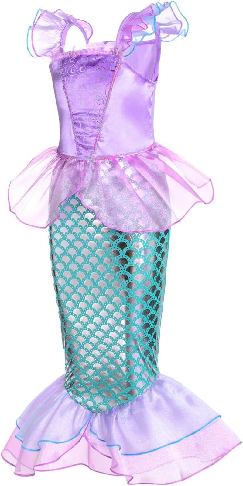 AUTOWT Little Girls Mermaid Princess Costume, Girls Dress up Clothing with Purple Wand Crown for Birthday Halloween Christmas School Cosplay Party image number 2