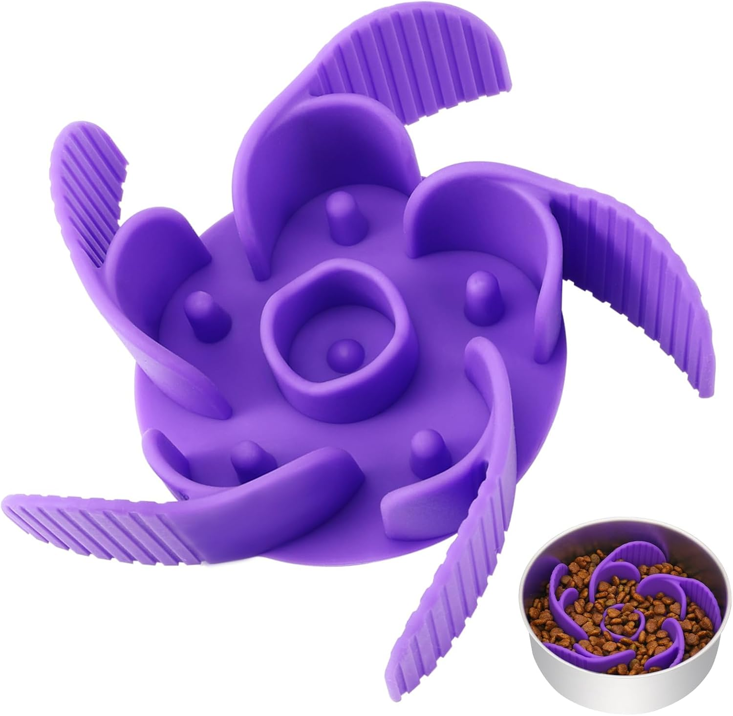 Mateeylife Slow Feeder Dog Bowl Insert with Suction Cups Dog Slow Eating Feeder Insert for Small Breed Medium Large Sized Dog, Fit into Basic Bowls and Elevated Dog&Cat Bowls Purple