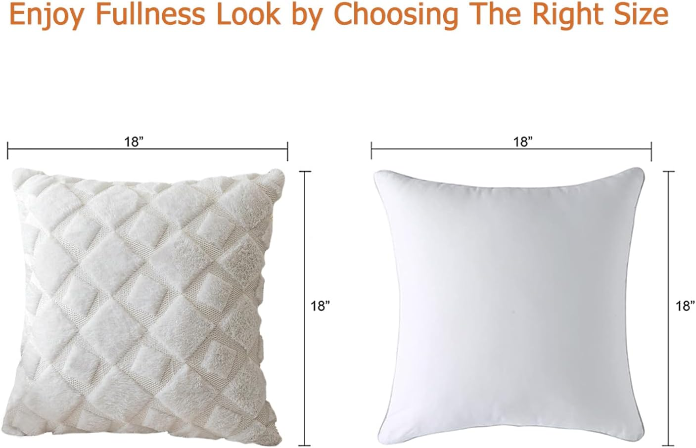 2Pcs Soft Faux Fur Throw Pillow Covers 18X18 - Plush Short Wool Velvet Decorative Pillow Covers - Couch Sofa Pillow Covers for Living Room - with 3D Plaid Pattern (White) - Grey image number 2