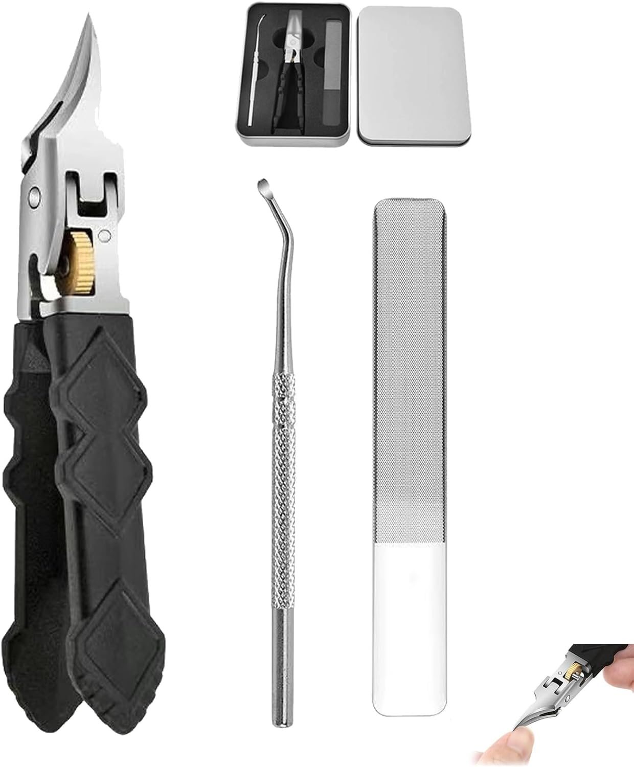 Black Anti-Slip Grip Gear Lock Nail Clipper Set with for Precise Access to Nail Grooves (2)