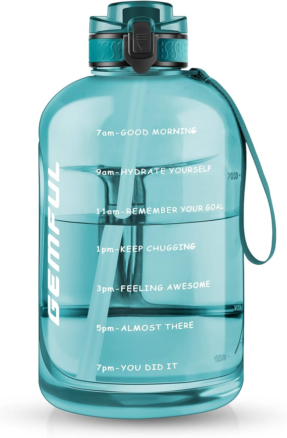 GEMFUL 3 Liter Water Bottles with Handle Motivational BPA Free Big Drinks Bottle for Fitness Sports