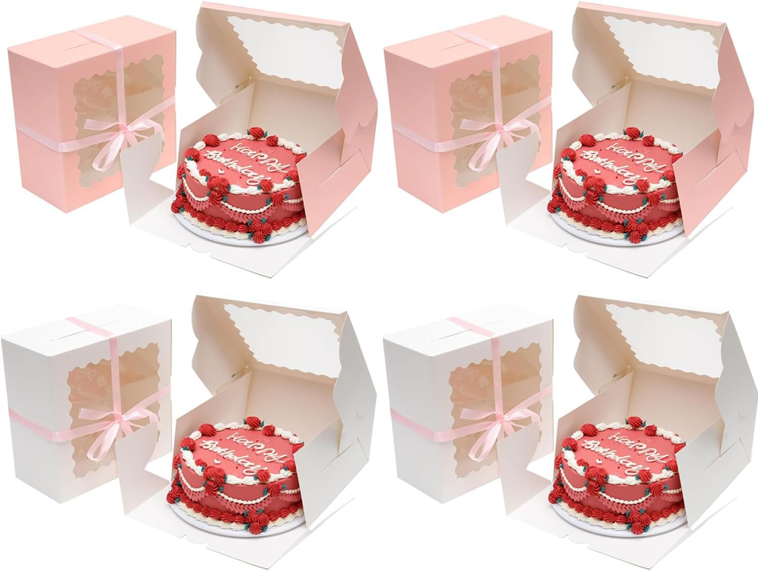 25.4X25.4X12.7 Cake Box, Pink and White Cake Box with Window Cake Containers (10 * 10 * 5 Inch) 8Pcs image number 6