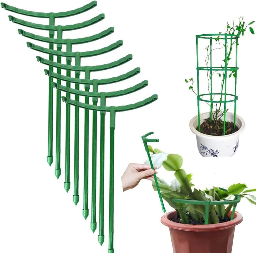 Dolemay 12 Pieces Plant Support Stakes,Half round Plant Support Ring Plastic Plant Cage,Garden Plant Border Support,Green Plant Cage Holder,Flower Pot Climbing Trellis for Vegetables Potted Plant image number 1