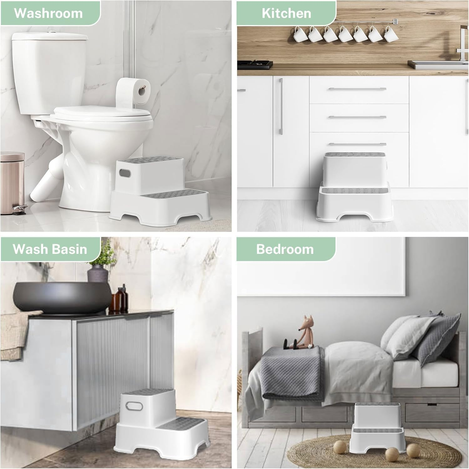 Toddler Step Stool &ndash; 2 Packs Non-Slip Toddler Step Stool with 2 Sink Extender for Bathroom Sink & Potty Training, Safe & Sturdy for Kitchen, Bedroom & Classroom image number 4