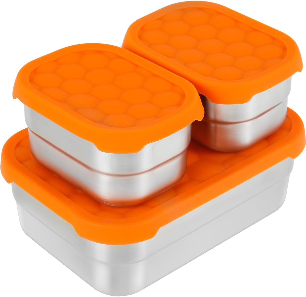 3Pcs 8Oz Stainless Steel Snack Containers for Kids Stackable Rectangle Food Storage Container with Silicone Lids Portable Snack Boxes for School Office Travel Camping (3 Pcs)