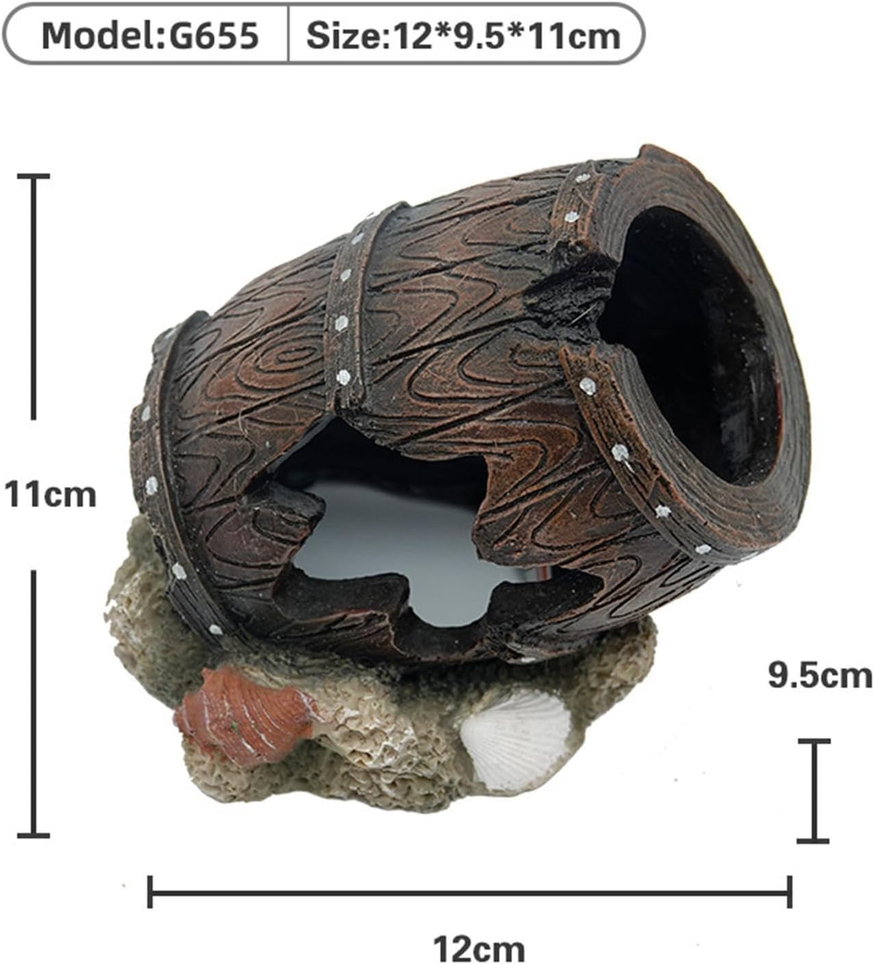 STARTIST Aquarium Decorations Fish Broken Barrel Decor Hiding Place Craft Aquarium Hideaway Barrel Rock Cave House Fish Tank Ornament image number 5