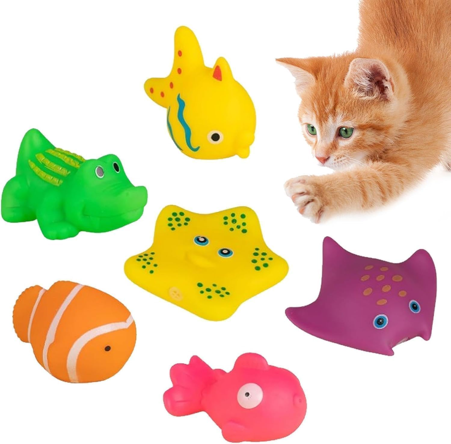 Clockjuan 6Pcs Colorful Pool Cat Interactive Toy, Cat Floating Water Toy, Pet Kitten Swimming Bathing Fish Toy, Sensory Toys for Indoor Cats to Self Play image number 5