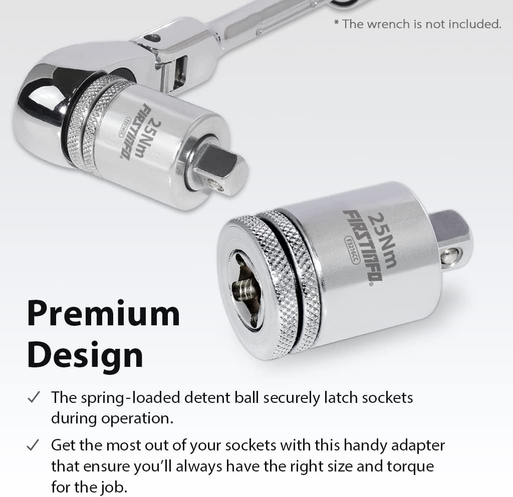 FIRSTINFO F3216CC 3/8" Drive 25Nm Torque Limited Adapter | Suitable for Engine Oil Filter Cap Wrench | Turn Regular Ratchet Wrench to 25Nm Torque Limited Wrench image number 3