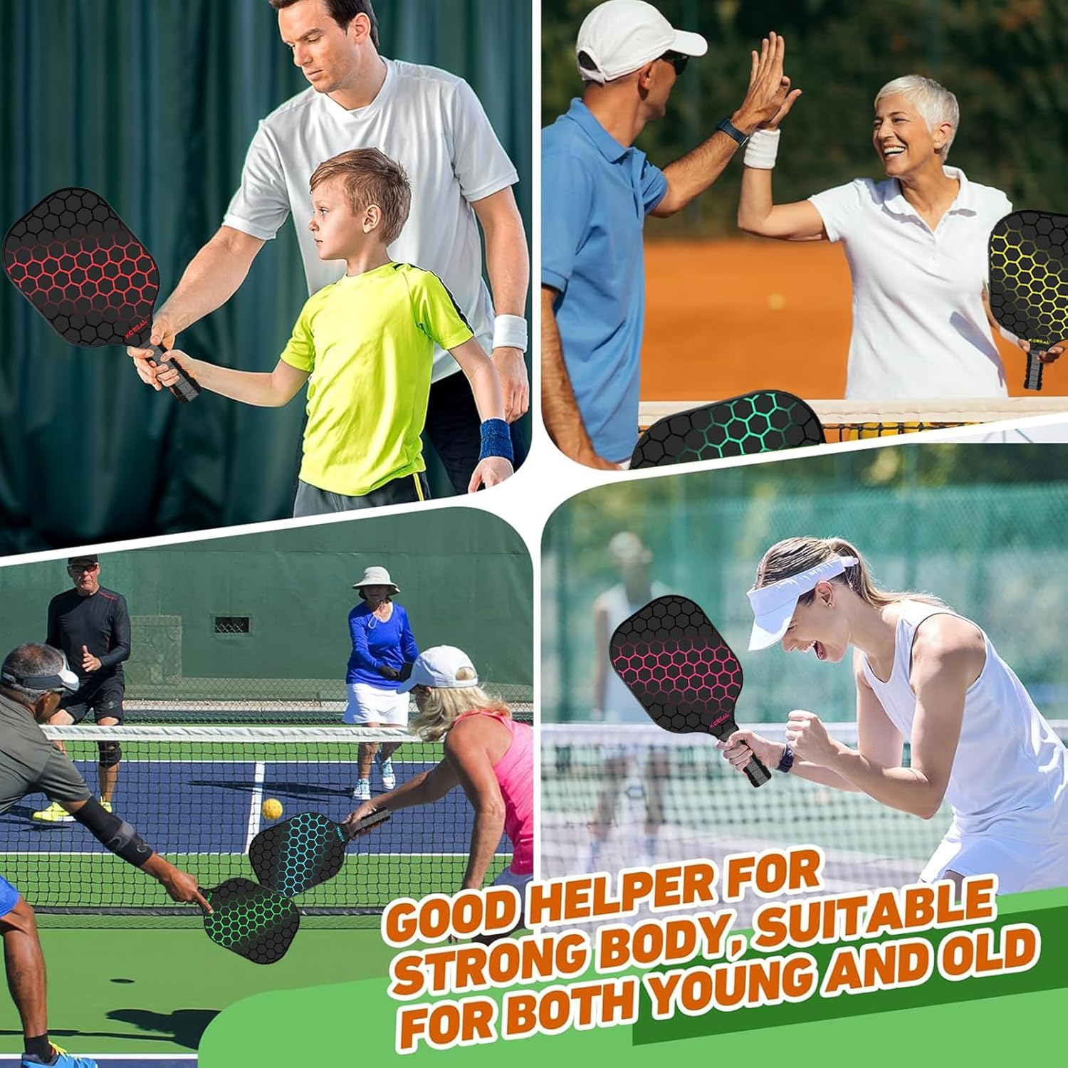 Pickleball Paddles Set, Fiberglass Pickleball Set with 4 Pickleball Paddles, 4 Pickleball Balls and Pickleball Bag, Pickleball Rackets Equipment for Beginners & Pros image number 1