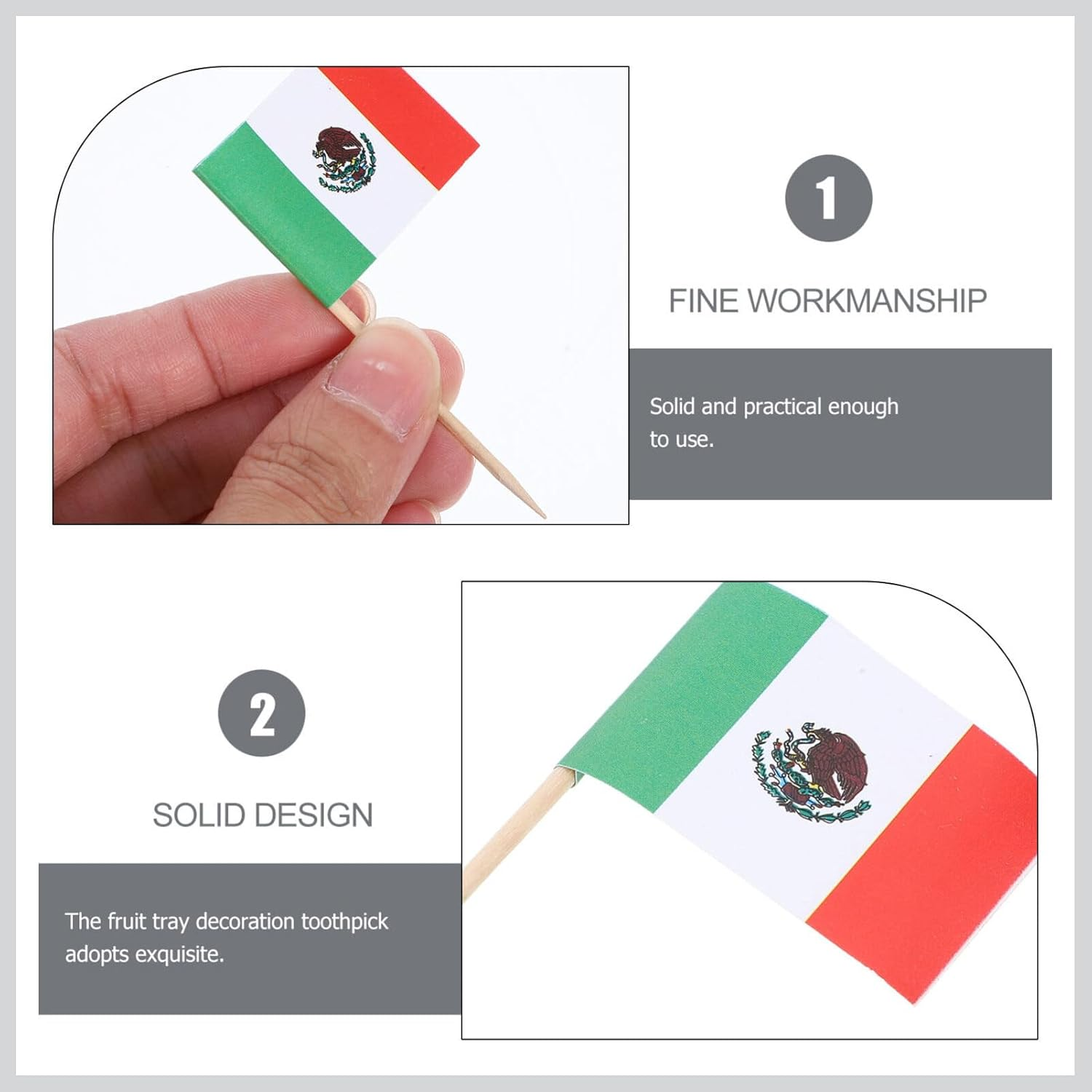 100Pcs Fruit Plate Decoration Wine Stick Mexico Flag Picks Decorative Fruit Toothpicks for Cupcake Dessert Party - Multi image number 2