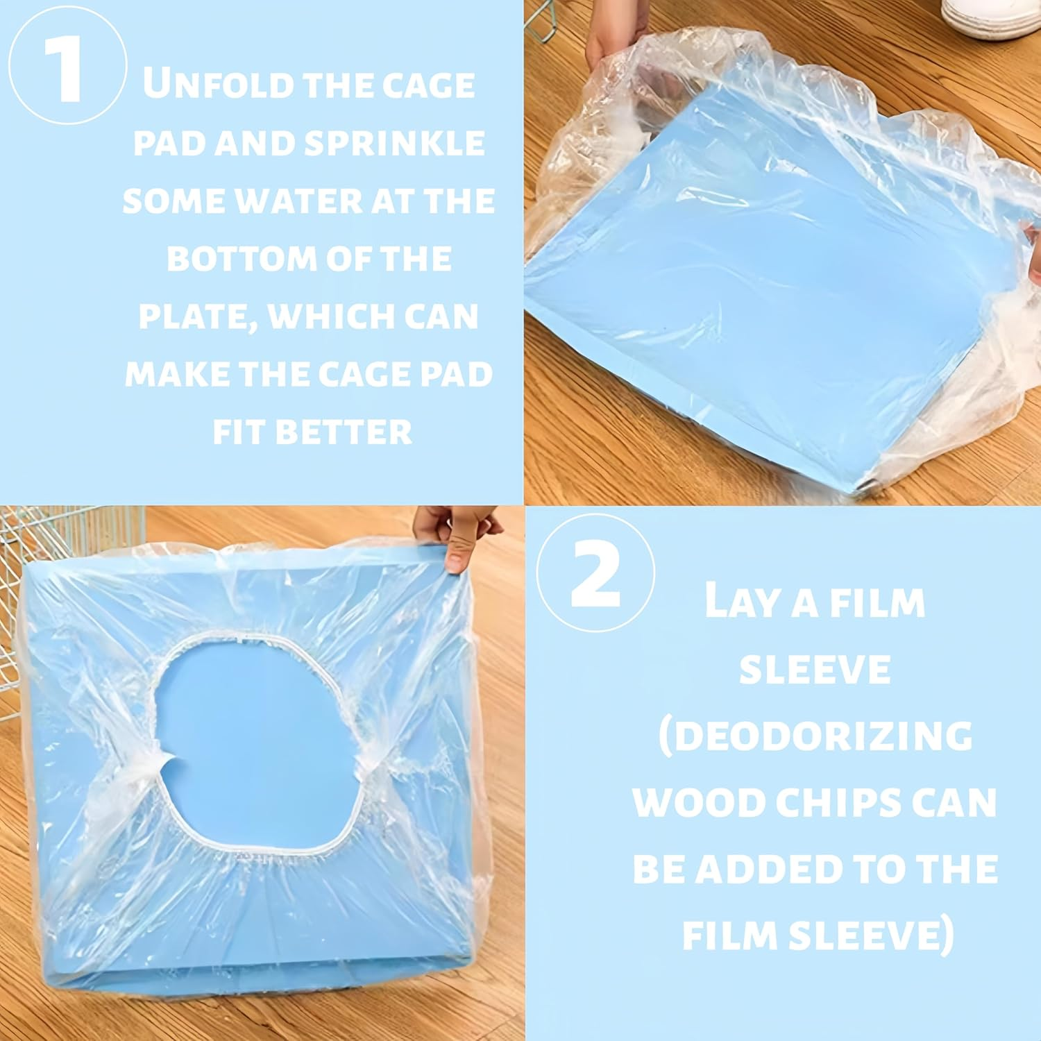 WEBXMZDQ 50 Pcs Universal Pet Cage Pads,Suitable for Small and Large Cages,Elastic PE Tray Cleaning Bags,Leakproof Film for Rabbits,Cats,Dogs，Birds, Parrot, and Animal Cage Accessories image number 3