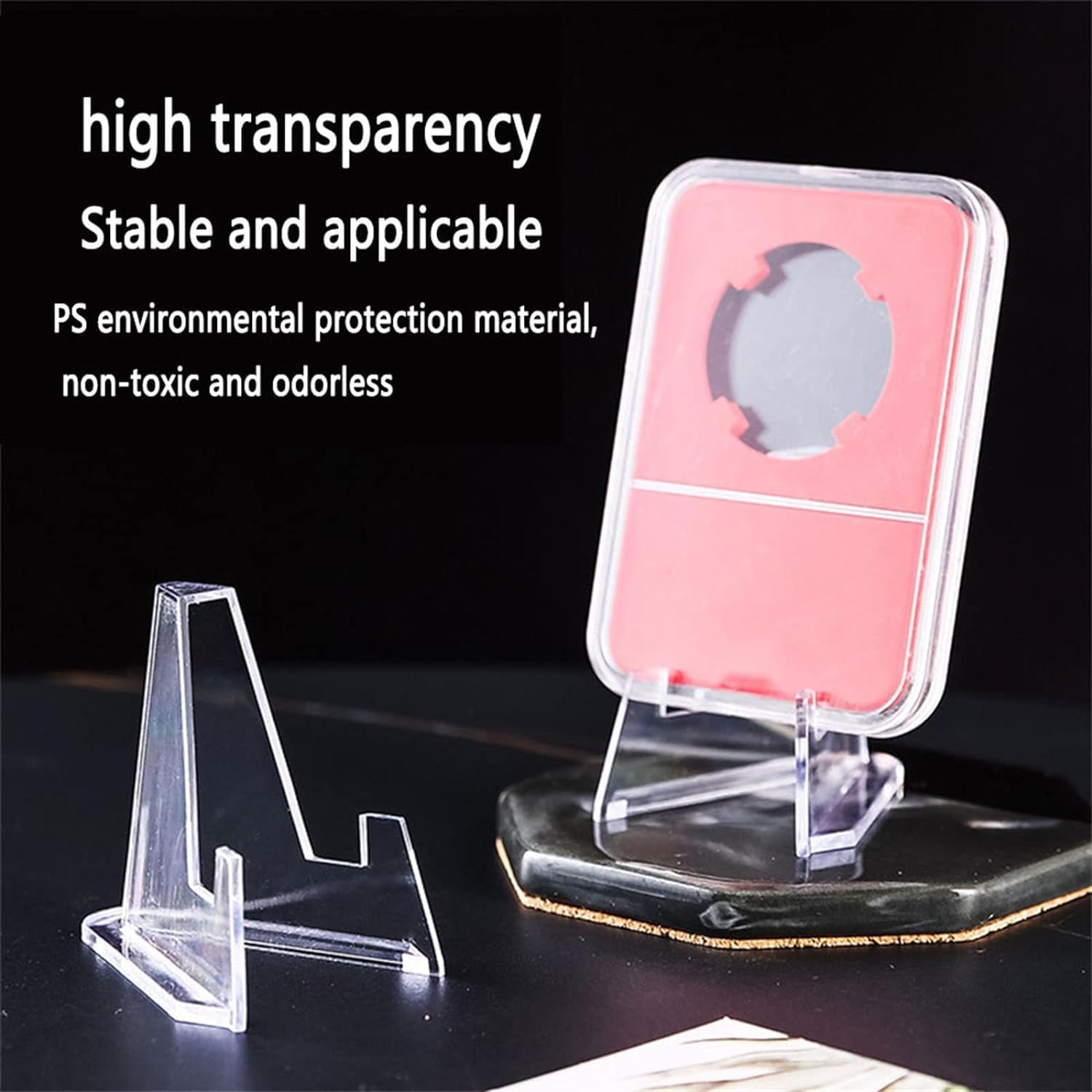 SAHENITEANA 30 Packs Acrylic Easel Stands Clear Mini Coin Display Easel Holder Displaying, Clear Multifunctional Display Holder, for Display Coin Display Easel