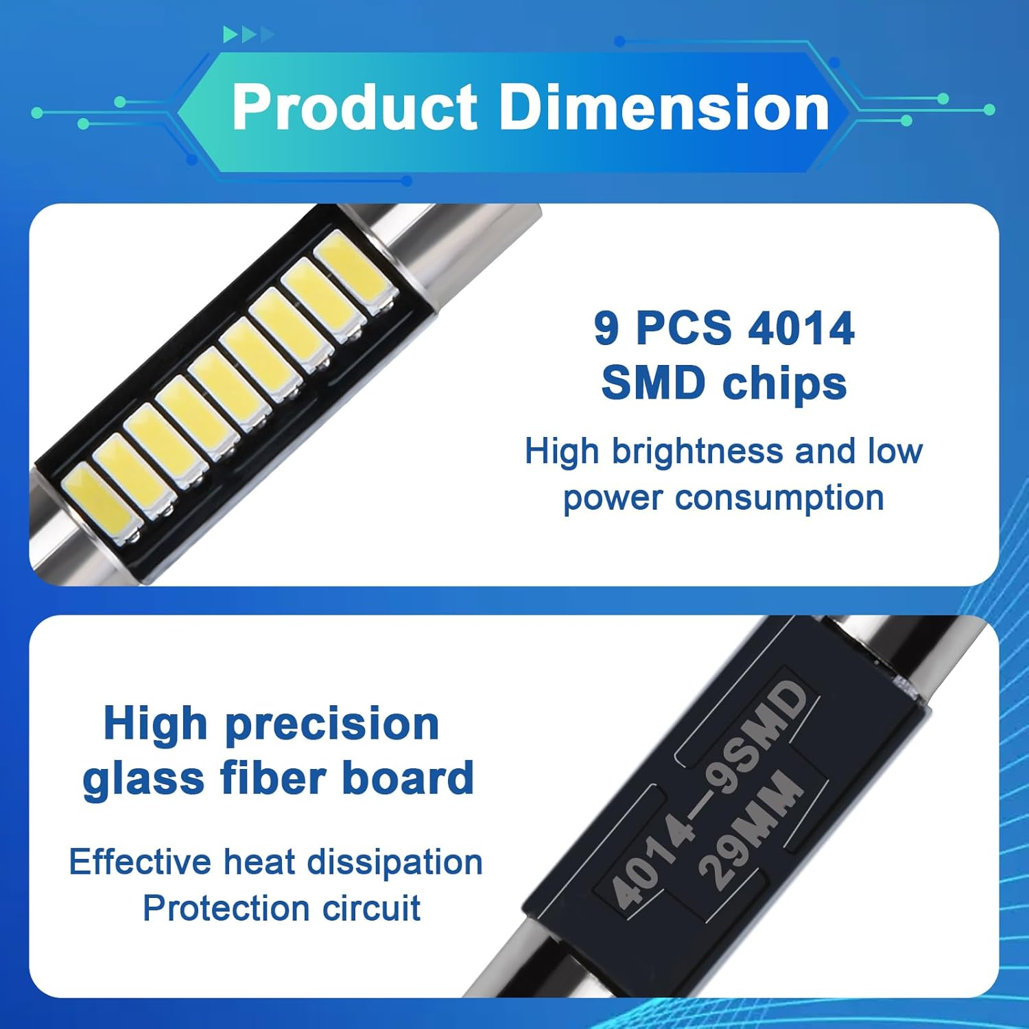 Ecocstm 6 PCS 29.5Mm LED Car Bulb, Extremely Bright 9-SMD 4014 Chips, Xenon Festoon Light Bulb 6614F 6641 6612F, Automotive Light Bulbs 12V for Vanity Mirror, Sun Visor, and Dome Light image number 2