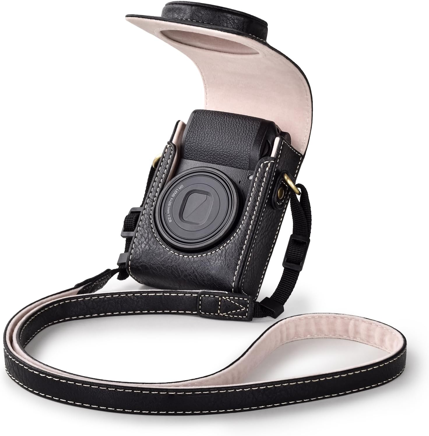 Rieibi Camera Case for Sony Zv1F/Zv1/Ricoh GR Iv/Iiix/Ricoh III Ii/Fujifilm X-Half/X-Hf1/Panasonic LX9 LX10 Lx15/Canon G7X III / G7X II / SX740 HS- Camera Bag with Strap - Black (Case Only)