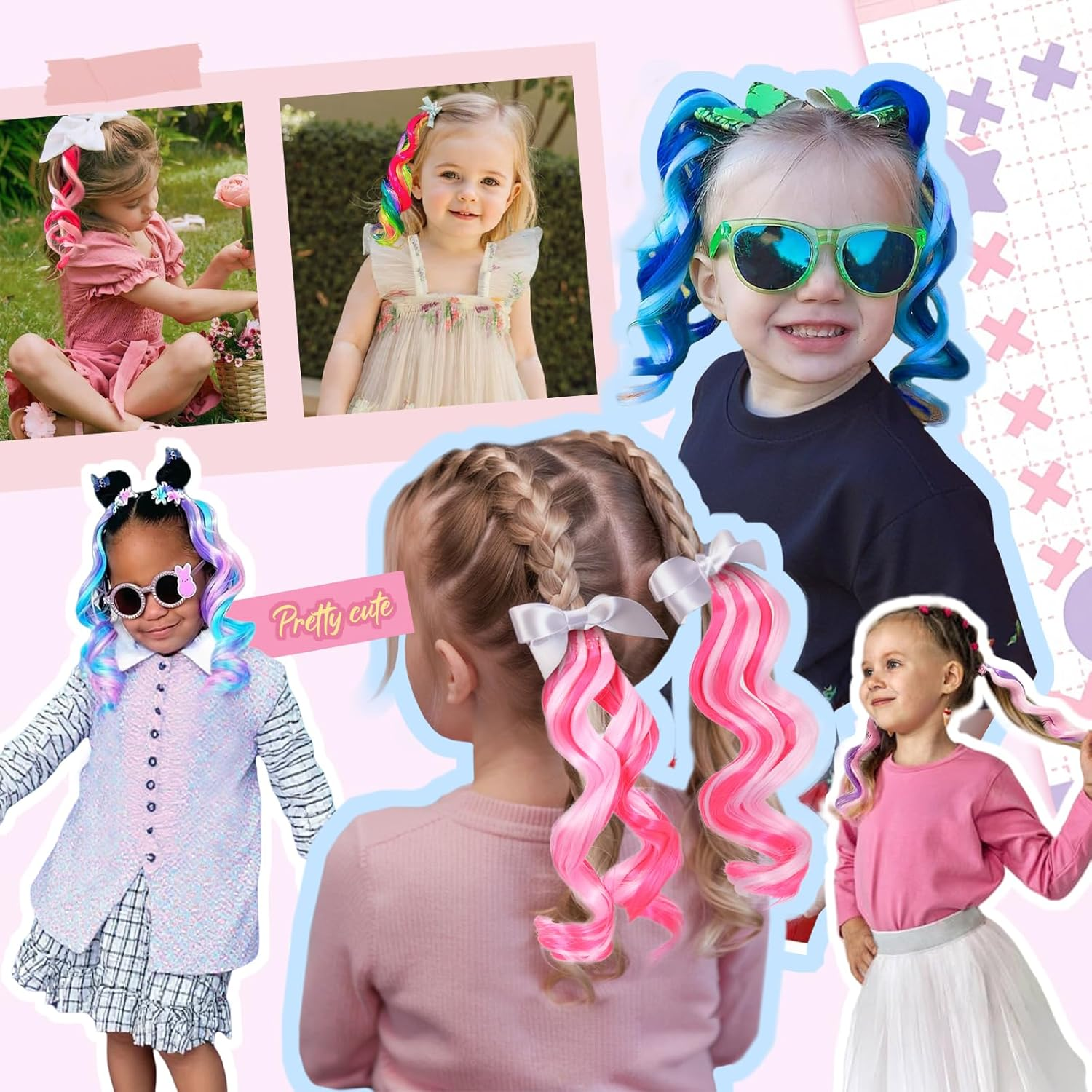 Mini Colorful Rubber Band Ponytail &ndash; Colored Braids Hair Extensions with Rubber Band Playful & Stylish Hair Accessory (Purple) - Blue image number 5