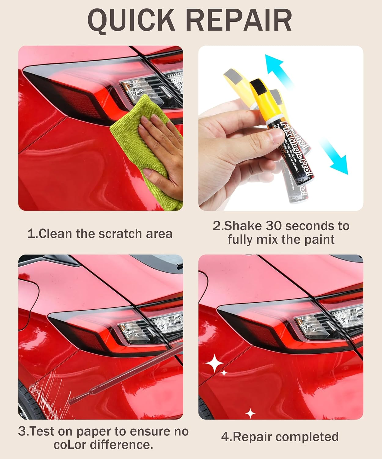 Touch up Paint Pen,Car Scratch Remover for Deep Scratches,Two-In-One Car Paint Scratch Repair Pen,Car Accessories Car Paint Pen Car Touch up Paint,Car Scratch Remover for Deep Scratches (Red) image number 3