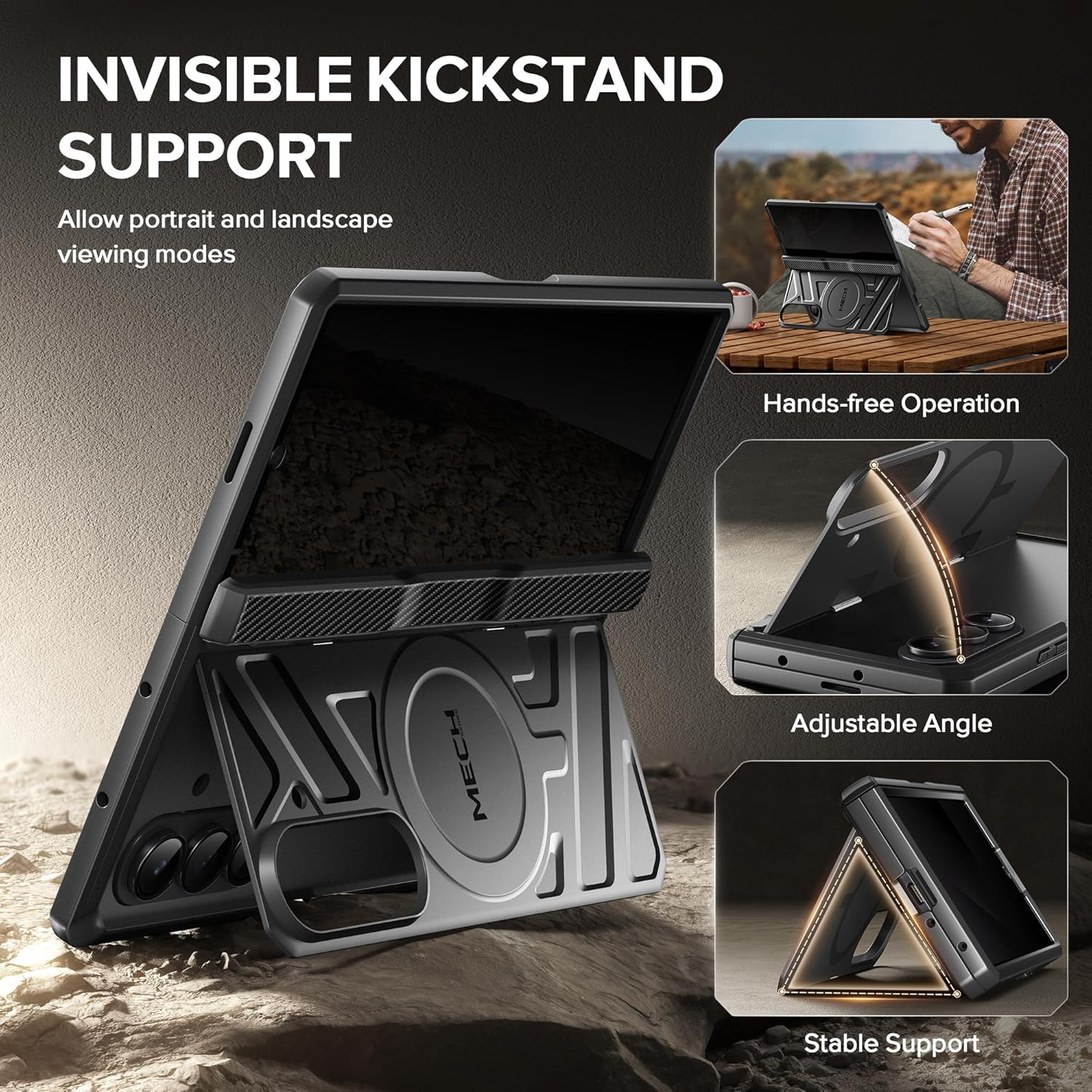 TONGATE for Galaxy Z Fold 7 Case with Privacy Screen Protector, [Compatible with Magsafe][Anti Spy] Shockproof Phone Case, Built-In Stand & Belt Clip & Hinge Cover for Samsung Z Fold 7 2025 8", Black